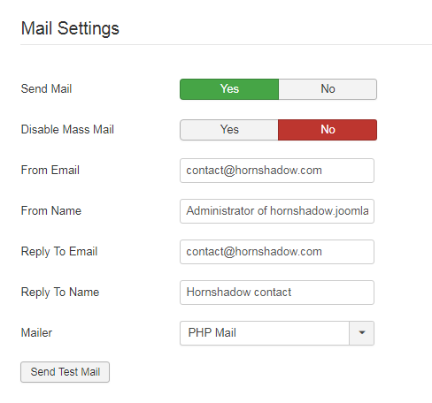 Joomla Email settings