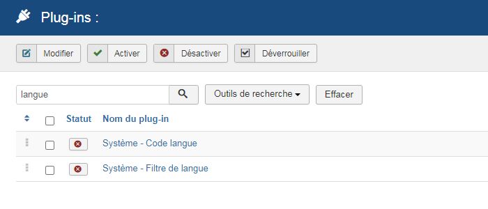 Activation des plugins de langue dans Joomla - site multilingue avec Joomla
