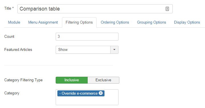 Articles Categorie Module - Filtering Options