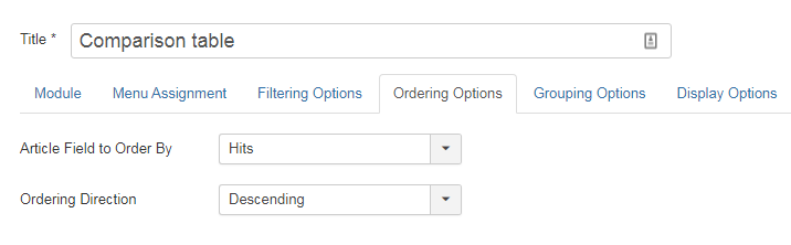 Articles Categorie Module - Ordering Options