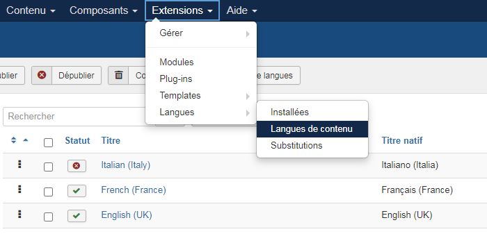 Installation d'un nouveau pack de langue dans Joomla - site multilingue avec Joomla