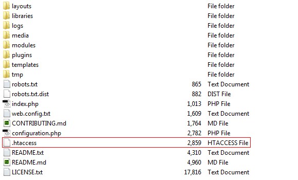 Renommer le fichier htaccess.txt dans Joomla